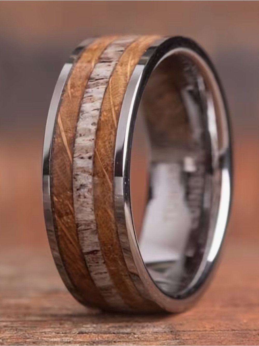 Men's Brown Wood Inlay Tungsten Ring